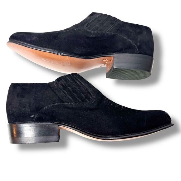 Chamula Western Ankle Booties Black Suede Leather Ante Negro US Size 8.5 - Picture 5 of 8